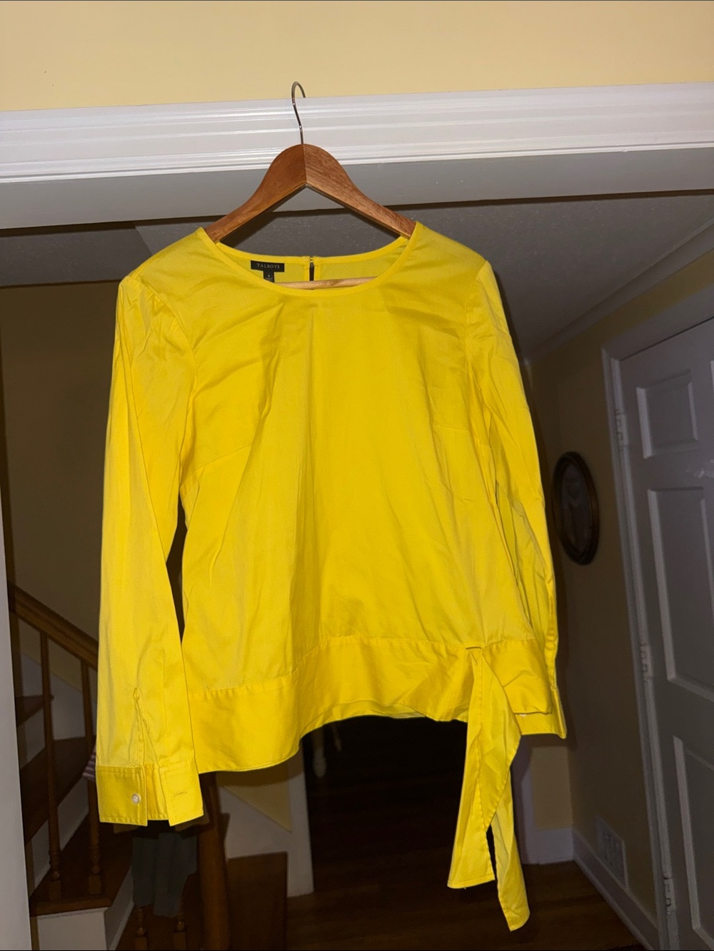Talbots Yellow Long-Sleeve Button-Down Tie Hem Top